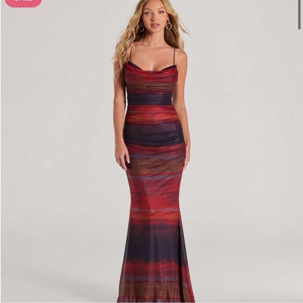 Cowl Neck Abstract Maxi Dress